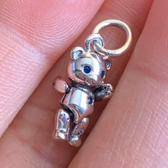 NWOT Moveable Teddy Bear Dangle Charm, Man-Made Crystals & Pink CZ Silver 925 - Picture 7 of 9